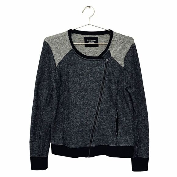 DKNY Jeans Asymmetrical Zip Black & Grey Jacket - Picture 1 of 5